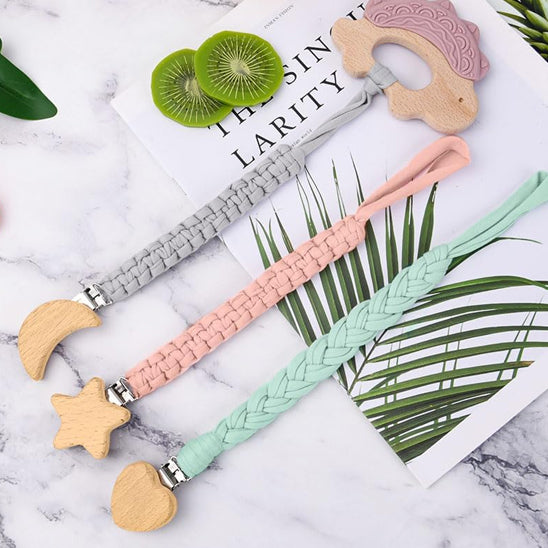 Attache tetine- en bois naturel pour bébé