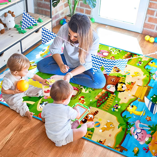 Tapis d'éveil bebe- Tapis de sol éducatif de deux faces - Bbmiia