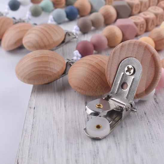 Attache tétine- Lot de 10 en bois naturel pour bébé
