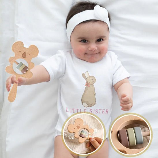 Hochet bebe - Jouet en bois pour garçons et filles - Bbmiia